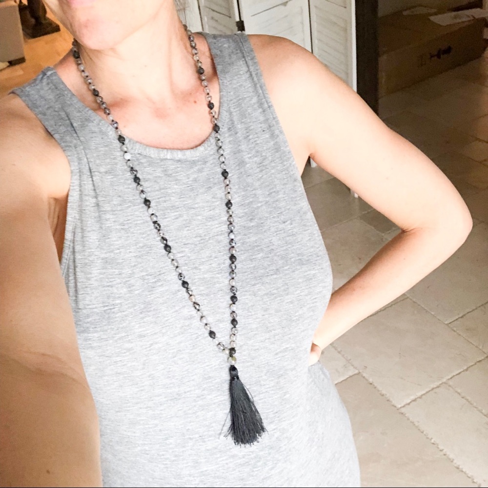 Aromatherapy Lava knotted black Tassel Necklace